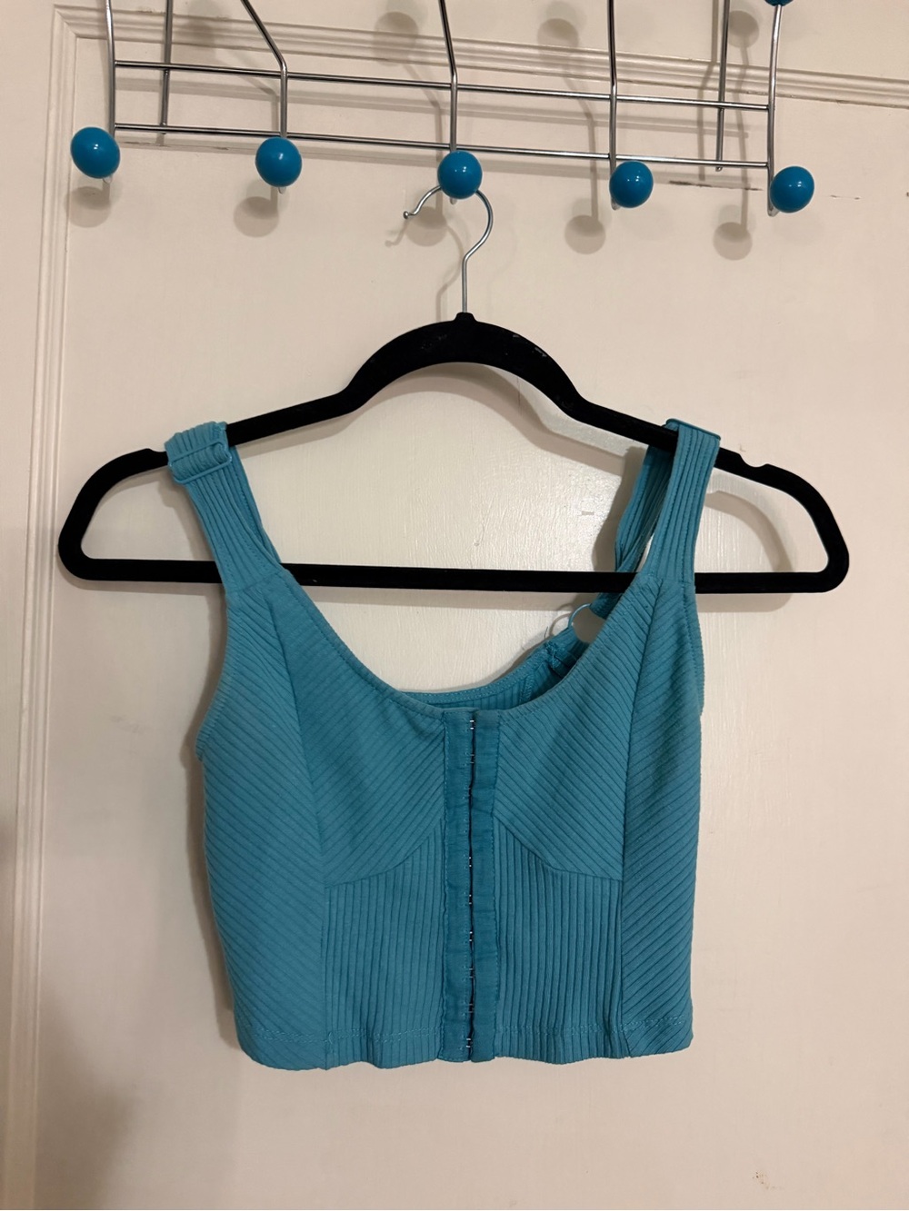 Mustard Seed Teal Ribbed Crop Tank Top